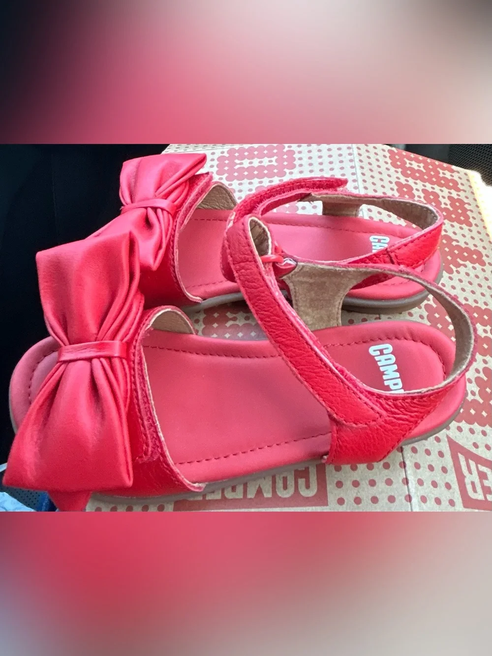 NIB Camper Girls Red Bow Sandals Size 11